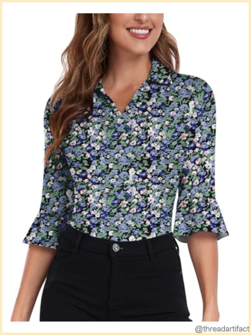 Women's 3/4 Sleeve Golf Polo Shirt V Neck Ruffle Tunic Work Top